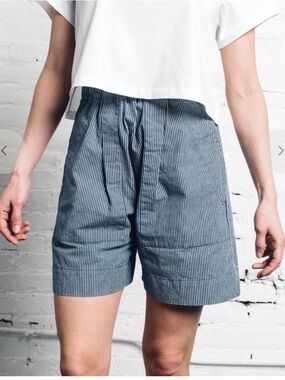 Micaela Greg Utility High-Waist Blue Stripe Women’s Shorts Elastic Waist Medium